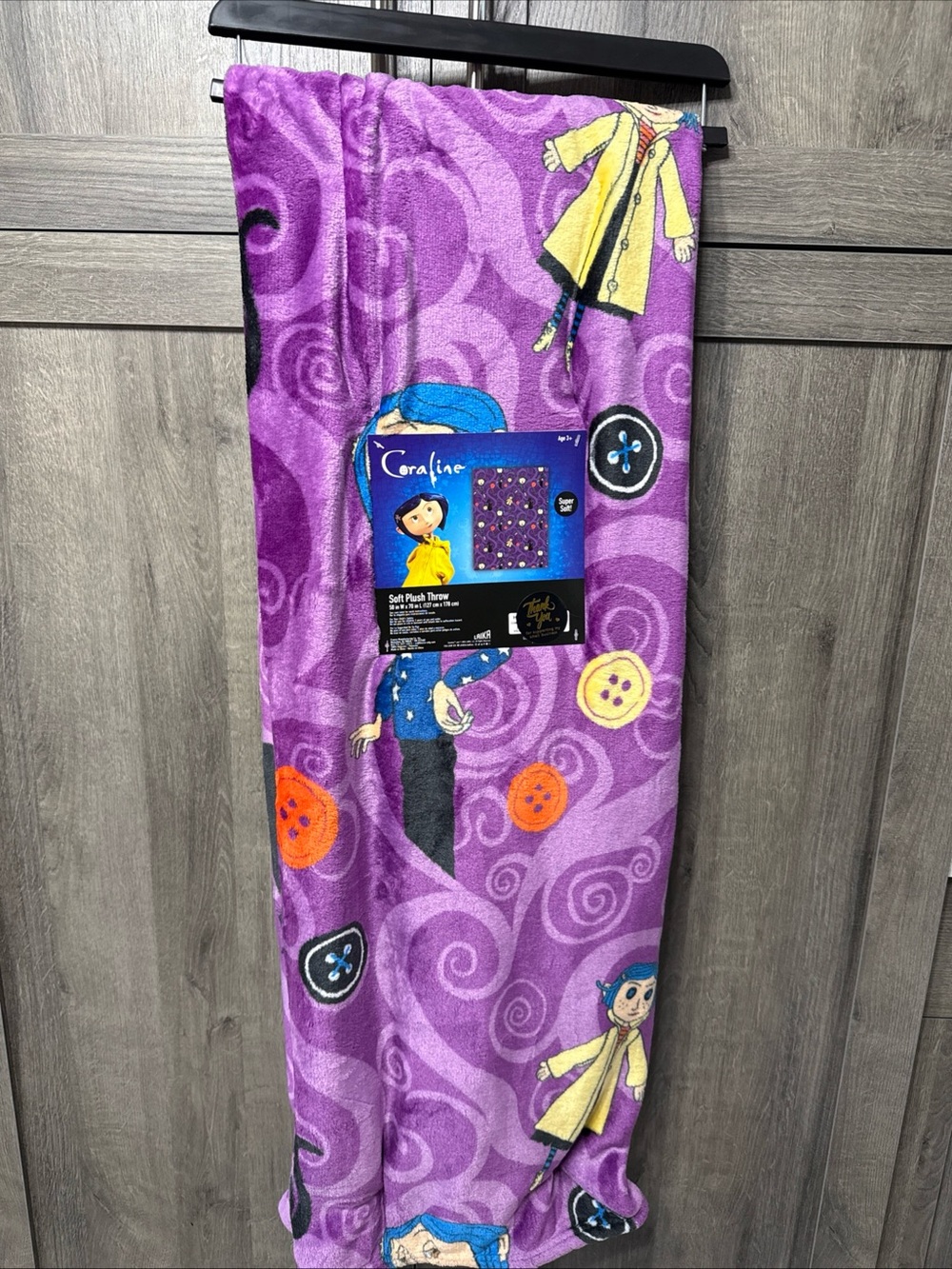 New Coraline Royal Purple Halloween 50" x 70" Plush Throw Blanket New With Tag